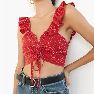KENDAL & Kylie Red Ruffle Polkadot Top Size Small